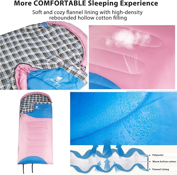 GEERTOP Flannel Sleeping Bags for Adults Big & Tall People Portable Cold Weather Envelope XXL All Seasons Camping Sleeping Bag