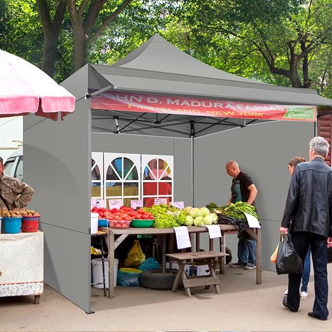 COBIZI 10x10 Pop Up Canopy Tent with Awning,Heavy Duty Canopy UPF 50+ All Season Wind Waterproof Commercial Outdoor Street Vendors Party Tents for Parties Canopy with Carry Bag(10 x 10 ft Gray)
