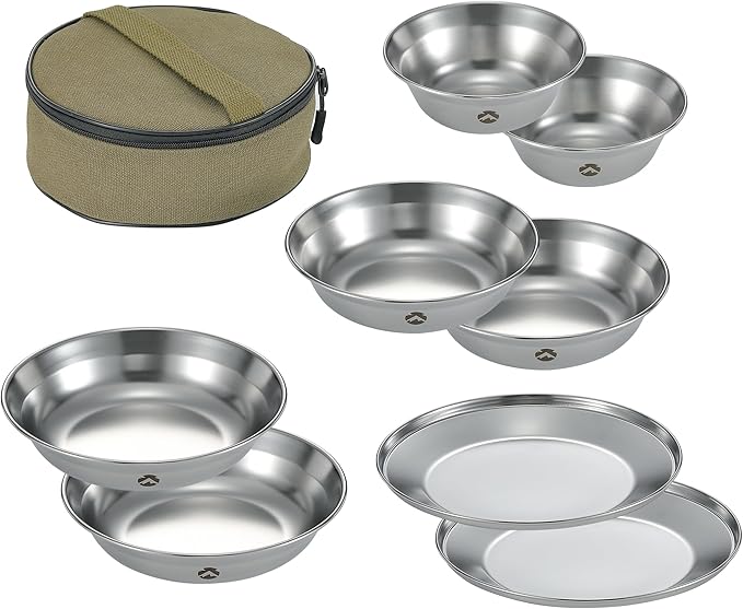 CAMPINGMOON Camping Plates Set Stainless Steel Dishwasher Safe Kitchenware S395 (Pack of 4, 標準)