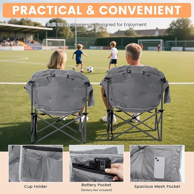 Oversized Heated Camping Chair, Heated Chairs Outdoor Sports with 3 Heat Levels, Portable Folding Heated Outdoor Chair for Lawn Patio Lounge, Battery NOT Included