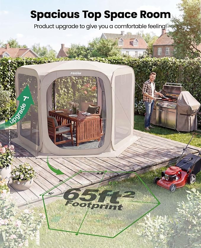 Porayhut Pop up Screen House Tent Sun Shelter with Breathable Mesh Doors,Portable Camping Tent with Detachable Waterproof Floor,10x10FT Screen Canopy Outdoor for Family Friends Party