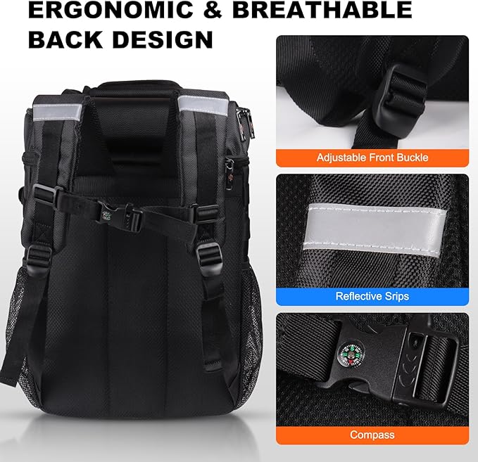 Insulated Cooler Backpack, 35 Can / 25L Large Camping Backpack for Outdoor, Beach, Picnic - Soft Lightweight Leakproof Cooler Backpack for Women and Men (Black, 25L)