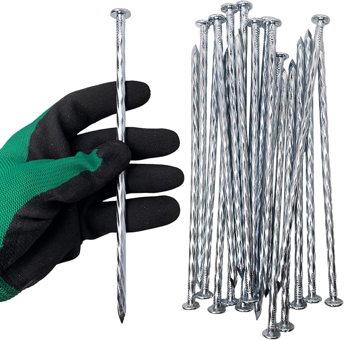 Artificial Turf Stakes Galvanized Spiral Landscape Spikes 8IN Weed Barrier Fabric Stakes for Paver Edging, Gardening Lawn Edging, Carpentry and More (20 PC)