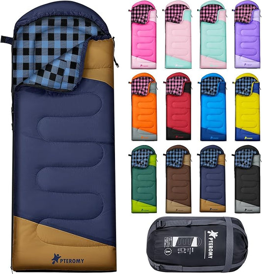 PTEROMY Sleeping Bags for Adults, Lightweight and Machine Washable, Water Resistant Backpacking Camping Sleeping Bag for Warm Cold Weather, Camping Essentials for Hiking Travel