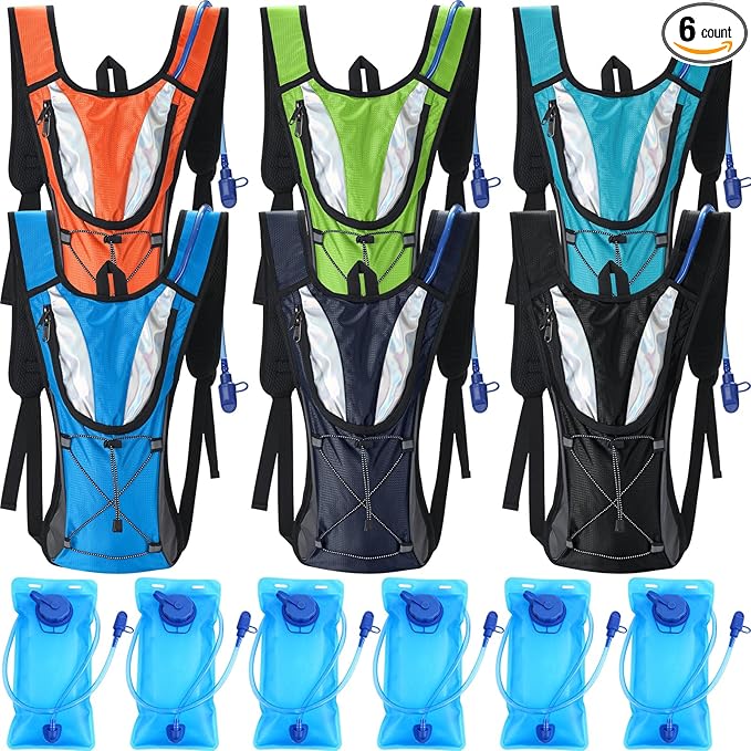 Chunful 6 Pack Running Hydration Backpack Lightweight Water Backpack Essential for Festivals Rave Hydration Pack with 2L Hiking Water Bladder for Adult Running Cycling Climbing Hiking