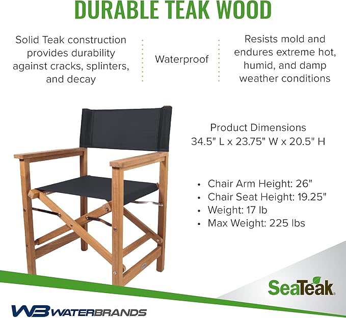 SeaTeak Director's Chair | with DURASLING Fabric Seat Cover | Foldable Director’s Chair