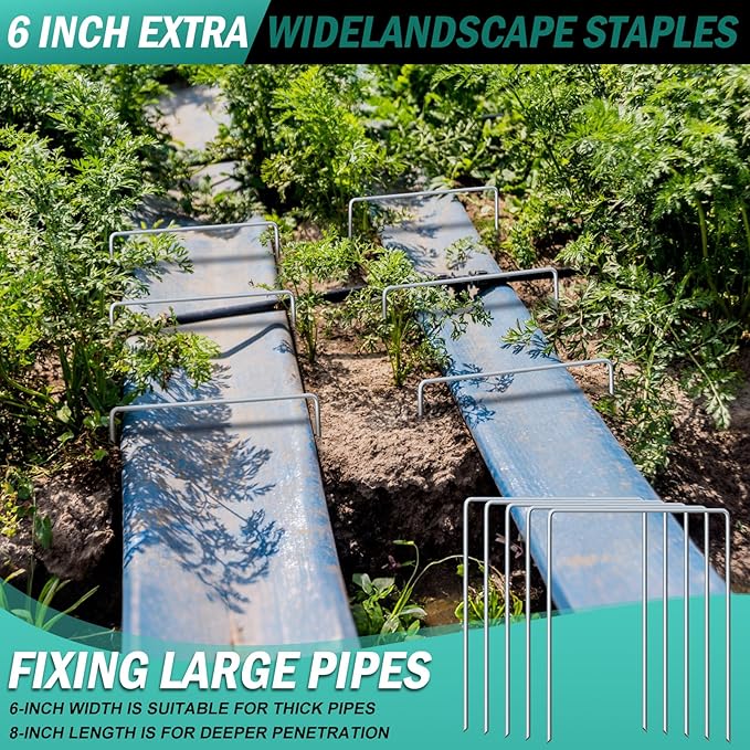 80 Pack Heavy Duty Wide Landscape Staples, 7 Gauge Galvanized Steel Turf Stakes Garden Stakes Bulk, U Type Anchor for Grass, Securing Weed Barrier Fabric, Pipes, Sod (8"x6")