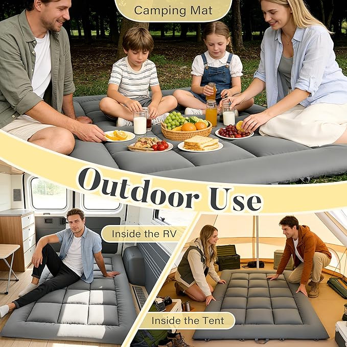 Japanese Floor Mattress, Foldable Futon Mattress Tatami Mat with Handle, Roll Up Dormitory Sleeping Pad for Camping, Guestroom Bed, Full Size, Grey