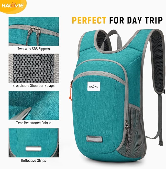 HALOVIE Small Hiking Backpack 10L Packable Lightweight Daypack Foldable Travel Back Pack for Women Men(Cyan)