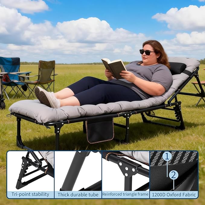 Portable Camping Cot for Adults, Folding Sleeping Cot with Removable Thick Mattress & Carry Bag, Double Layer Oxford Camping Bed for Travel Tent Day Bed Outdoor Home Guest Office Nap, 400LBS Load