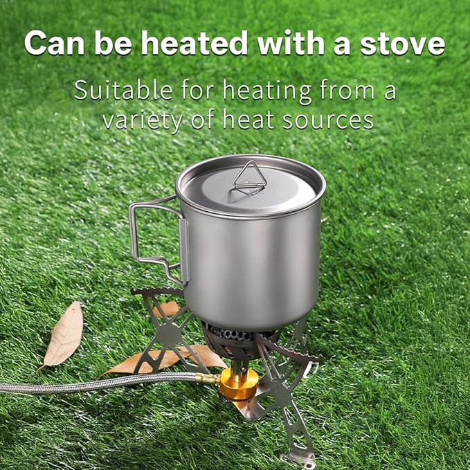 Titanium Camping Cookware 750ML Titanium Pot Kits with Camping Stove and Spork Portable Pot for Backpacking Hiking Traveling and Picnic