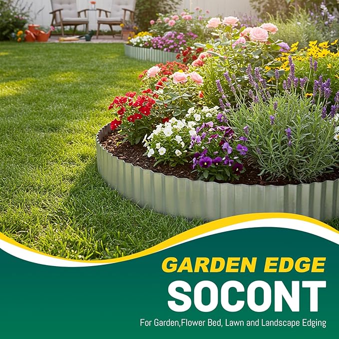 Corrugated Metal Garden Edging, Landscape Edging Border for Garden, Flower Bed, Lawn and Landscape Edging (Silver, 3"×50Ft)
