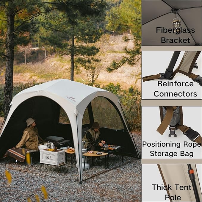 Naturehike Quarter/Hexagonal Camping Tent Canopy Sun Shade,Outdoor Tent for Camping,Fishing,Picnics, Canopy Available with Ground Cloth,Door Curtains (Tent Canopy, Large)