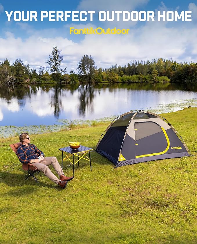 FanttikOutdoor Zeta C2/3/4 Camping Tent, 2/3/4 Person Instant Dome Tent, Easy Setup in 60s, Portable Waterproof Cabin Tent with Pre-Attached Poles & Air Vent, Ideal for Camping, Hiking, Backyard