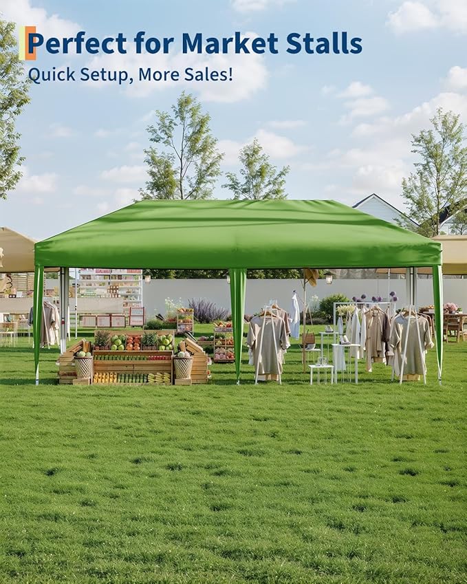 10x20 Pop Up Canopy Tent Outdoor Canopy with 6 Removable Sidewalls One-Person Set Up Heavy Duty Commercial Instant Tent Shelter-Green