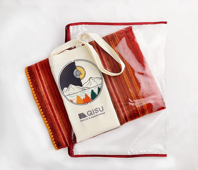 QISU Alpaca Wool Blanket Throw | Large, Beautiful, Warm, Variegated | 85 x 65 inches | Ultra-Soft, Hypoallergenic and Breathable | Non-Itchy or Scratchy Fabric (Pink/Red Variegated)