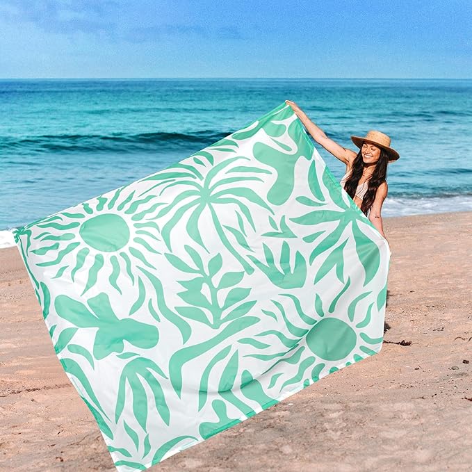 Beach Blanket, 78''×86'' Large Waterproof Sandproof Beach Mat for 2-4 Adults, Lightweight Compact Sand Free Outdoor Picnic Blanket with 4 Stakes & 4 Corner Pockets