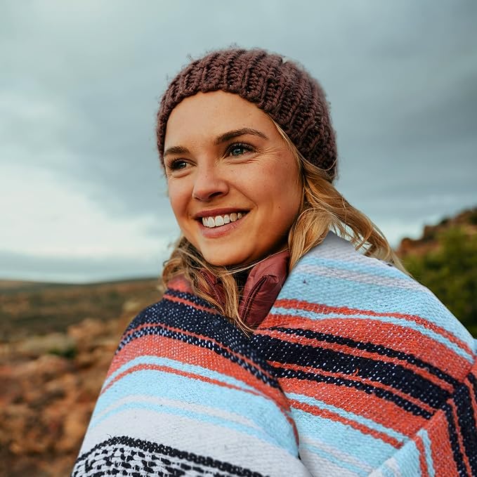 Hydration Nation Authentic Extra Large Mexican Blanket (70"x50") - Handwoven Yoga, Serape- Artisanal Falsa, Beach, Camping, Picnic, Outdoor (Mint-Orange)