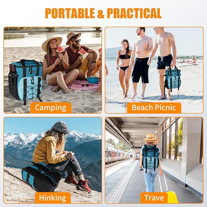 Cooler Backpack, AYAMAYA 24 Cans Insulated Lunch Backpack Cooler Leakproof, Keeps Hot/Cold for Up to 16 Hours, Lightweight Waterproof Beach Travel Camping Cooler Bag for Men and Women