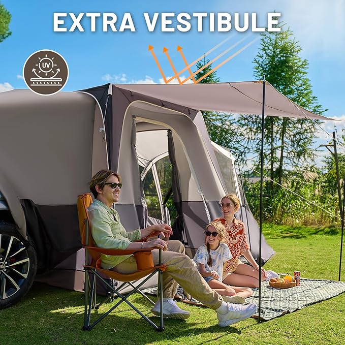 TIMBER RIDGE 5-9 Person SUV Tent with Screen Porch and Awning for Family Camping, Weather Resistant and Portable Van or Car Tent, Includes Rainfly and Storage Bag, 13' W X 10' L X 7.1' H