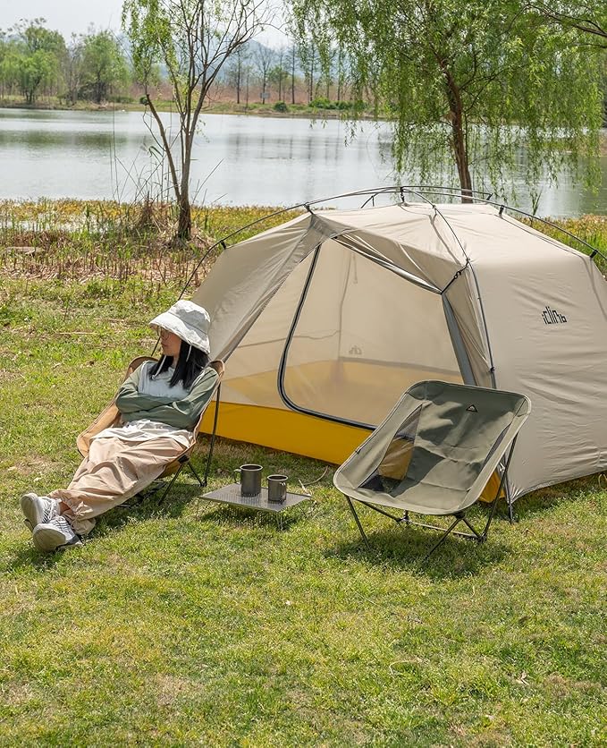 iClimb Low Ultralight Compact Camping Folding Chair with Side Pocket and Carry Bag (Green)