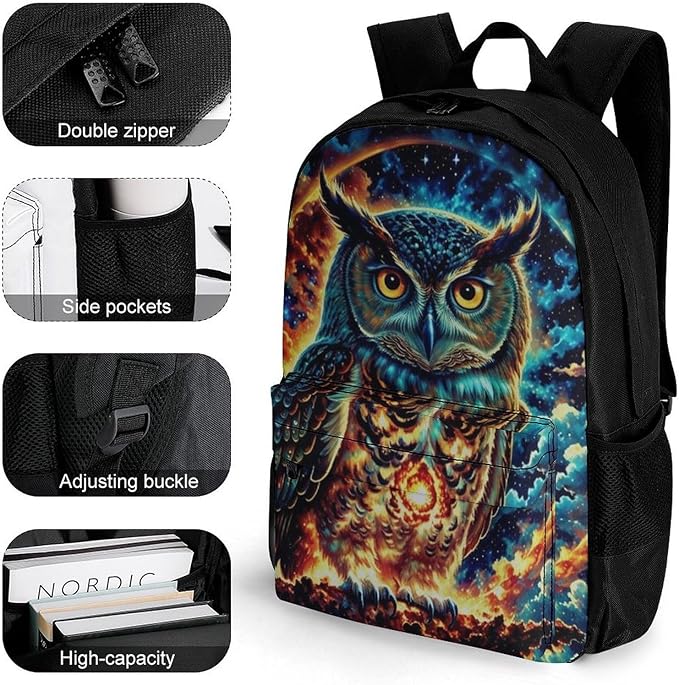Rucksacks Multipurpose Anti-Theft Big Capacity Bookbag, Galaxy Nighthawk Owl Travel Hiking Camping Rucksack With Padded Straps