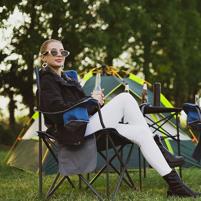 SUNNYFEEL XXL Oversized Camping Chair Heavy Duty 500 LBS for Big Tall People Above 6'4 Padded Portable Folding Sports Lawn Chairs with Armrest Cup Holder & Pocket for Outdoor/Travel/Picnic/Camp