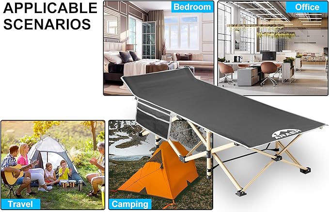 Camping Cot, 450LBS(Max Load), Portable Folding Outdoor Bed with Carry Bag for Adults Kids, Heavy Duty Cot for Traveling Gear Supplier, Office Nap, Beach Vocation and Home Lounging (Grey)