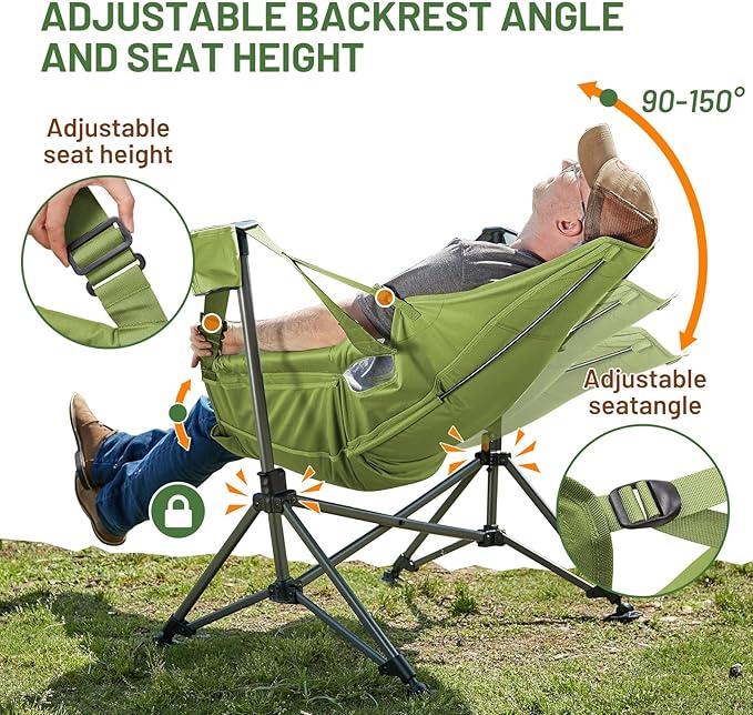 TIMBER RIDGE Hammock Camping Chair, Oversized Swinging Chair with Adjustable Back and Seat Height, Portable Folding Rocking Camping Chair for Outdoor Lawn, Backyard and Patio, Supports 400lbs