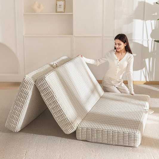 BYBYME Memory Foam Tri-Folding Mattress, 6 Inch Gel Folding Mattress Topper, Foldable Soft Guest Bed Camping Pad, with Washable Cover