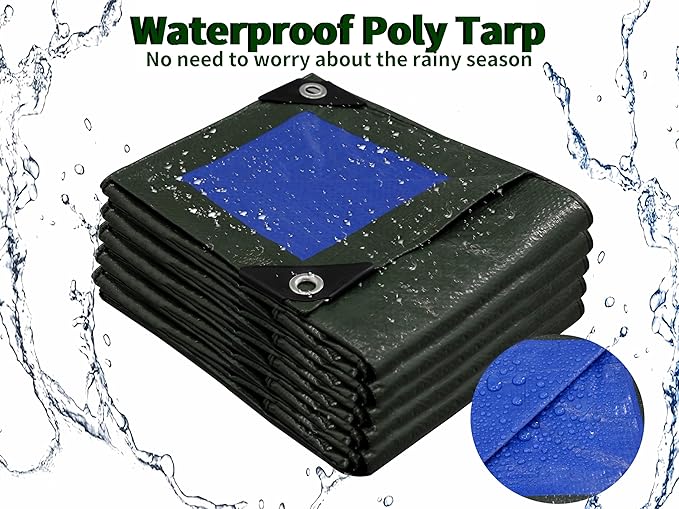 TARPAL 20x20 Feet Green Tarp Waterproof Multipurpose Protective Cover All Purpose Outdoor Poly Tarps Cover for Shed, Camping, Farm,Firewood, Boat,Outdoor Furniture, Roof Waterproofing