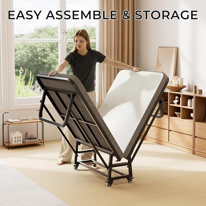 Folding Bed with 2.2 inch Mattress, 71.5x32 Cot Size Frame, Portable Rollaway Guest Bed with 2.2 inch Memory Foam Mattress, Space-Saving Foldable Design for Easy Storage