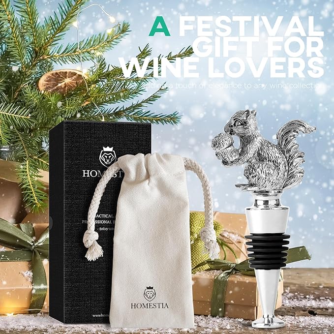 Homestia Squirrel Wine Stopper, Bottle Stopper Wine Saver, Reusable Wine Corks for Beverage, Wine Preserver Wine Saver Keep Wine Fresh, Wedding Favors Gifts for Wine Lovers