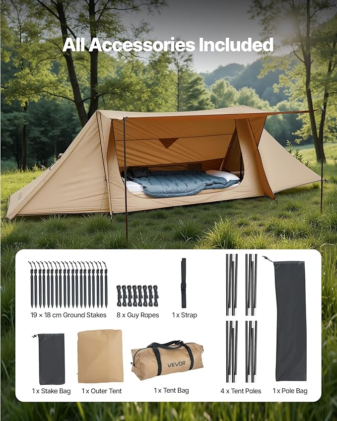 VEVOR Hot Tent, Camping Tipi Hot Tents with Stove Jack, Portable Winter Camping Tents with Snow Skirt, Easy Setup, Waterproof 4 Season Shelter Tents for Fishing Backpacking