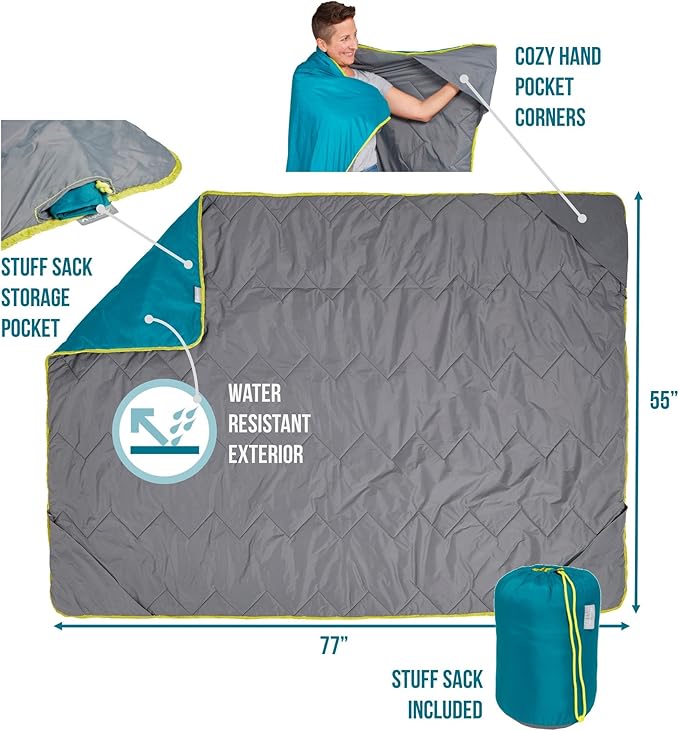 Lightspeed Outdoors Sundown Camp Quilt, Camping Blanket, Teal