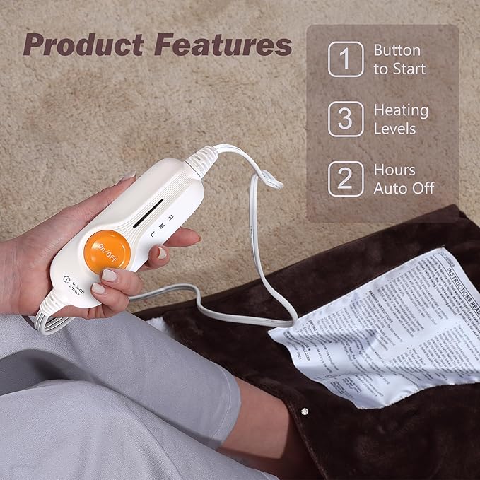 Gintao Electric Heated Foot Warmers for Men and Women,Foot Heating Pad Electric with Fast Heating Technology,Heating Pad Feet Warmer Auto Shut Off with 3 Temperature Setting,22×20 inches,Brown