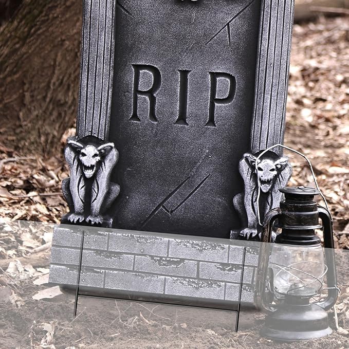 12PCS Metal Halloween Tombstone Stakes 7.9"X6.3" H Shaped, Foam Graveyard Stakes for Yard Lawn Outdoor Decorations