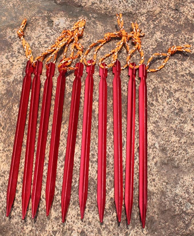 SOLEADER 12 Pieces Tent Pegs Heavy Duty, 9 Inch Y-Shaped Metal Aluminium Alloy Camping Tent Stake Nail with Reflective Rope for Camping, Outdoor, Beach, Hiking