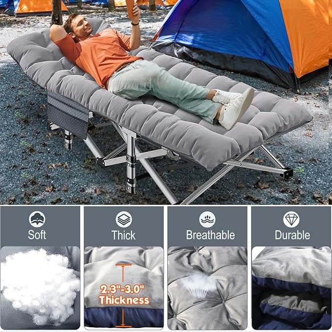 ABORON Camping Cot for Adults, Folding Sleeping Cot with Mattress, 500 lb Capacity Heavy Duty Outdoor Folding Sleeping Bed, Portable Cot Bed for Camping, Indoor Guest Use, Home & Travel
