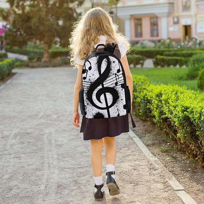 Lightweight Rucksacks for Camping Picnic Walking Cycling, Large Capacity Multipurpose Anti-Theft Carry On Bag, Gunge Black And White Music Notes Travel Hiking Camping Rucksack