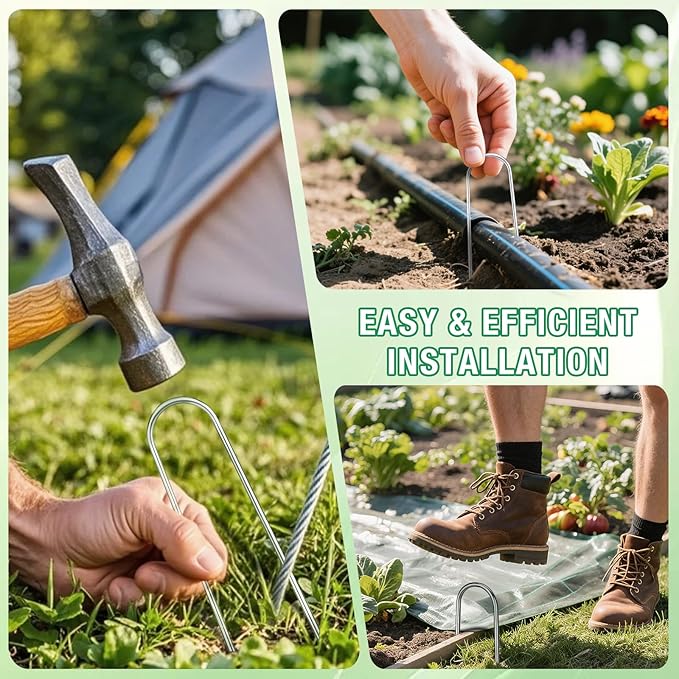 8 Gauge Landscape Staples, FUIJOL 12 Inch Heavy Duty U-Shaped Landscape Stakes, 25 Pack Galvanized Garden Staples for Weed Barrier Stakes, Ground Cover, Irrigation Tubing, Fence (25)