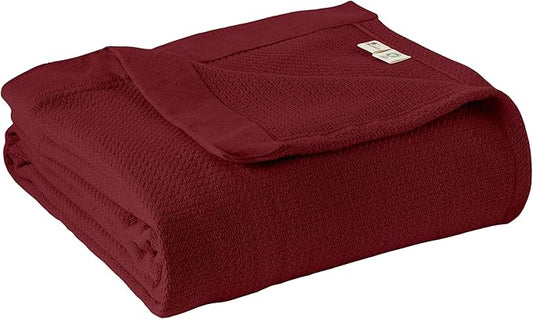 100% Organic Cotton Blanket - GOTS & Fairtrade Certified Organic Cotton Throw Blanket for Bed with Soft Warm & Breathable Single Knit Weave - Great as Bedspread or Coverlet (Burgundy, King/Cal King)