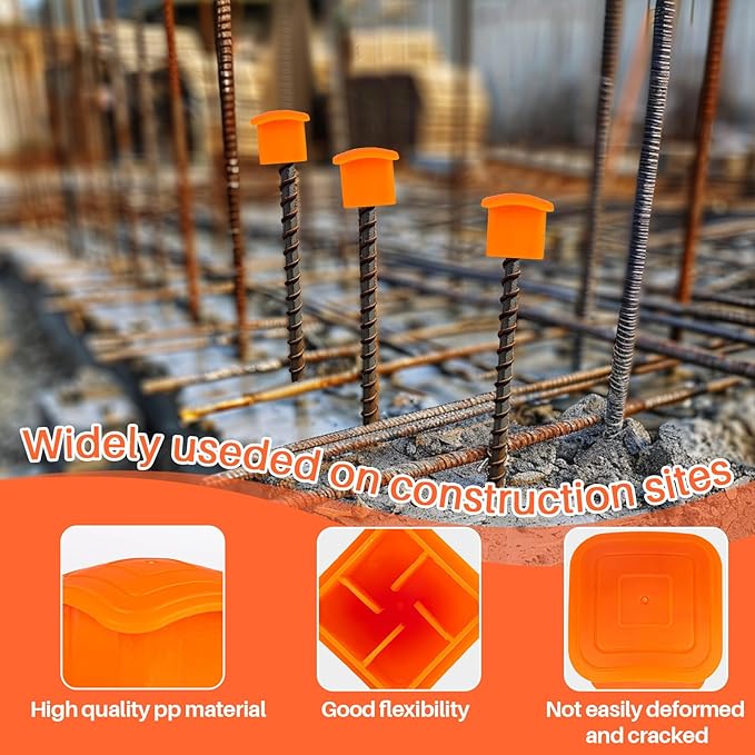 Sukh Rebar Caps - 30Pcs Orange Mushroom Safety Cover for T-Posts, Building Construction Protection Stakes - Plastic End Caps Fit #3-#7 Stake Sizes