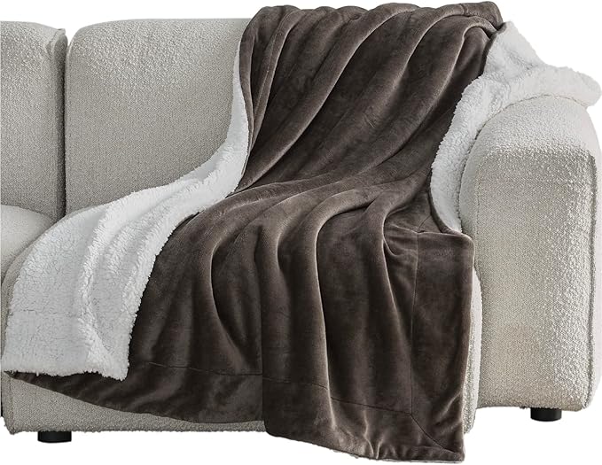 Bedsure GentleSoft Sherpa Fleece Throw Blanket for Couch - Thick and Warm, Soft Fuzzy Plush Throw Blanket for Winter, Brown, 50x60 Inches