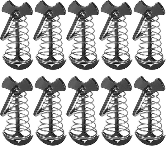 Fishbone Deck Anchor Pegs with Buckles [10PCS] - Aluminium Tent Stakes with Spring Buckle Use for Camping & Hiking - [Black] Windproof Tie Down Tent Stakes