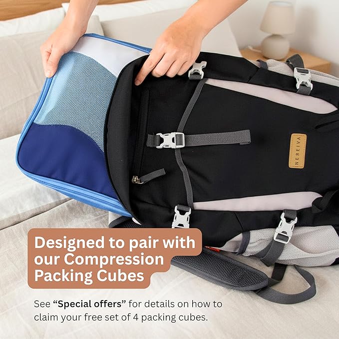 Foldable Backpack with Rain Cover - Multiple Pockets - Waterproof Lightweight Packable Backpack for Travel Camping, 35L Hiking Foldable Daypack for Men Women Black