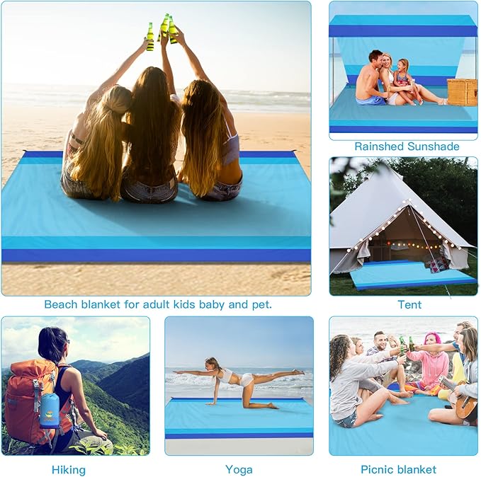 BYDOLL Beach Blanket Waterproof Sandproof Large 78''×81''/10'×9' Sand Free Oversized Sandless Picnic Mat Water Proof Packable Lightweight Blanket for Beach Camping Hiking Travel