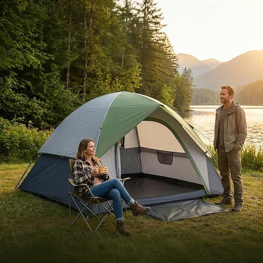 XL 4 Person Dome Camping Tent, Double Layer Waterproof, Removable Rain Fly, for Outdoor Hiking, Fishing