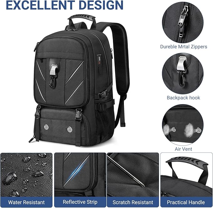 17.3 Inch Travel Laptop Backpack with Shoe Compartment,Water Resistant Anti Theft Bag with USB Charging Port,50L Backpacks Compartmentsfor Men Women