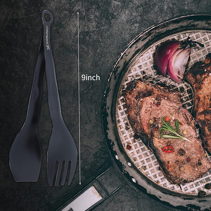 MSY BIGSUNNY Appetizer Tongs - Stainless Steel Kitchen Locking Food Tongs, Buffet Serving Tongs Set of 2(Black, 9 inch)